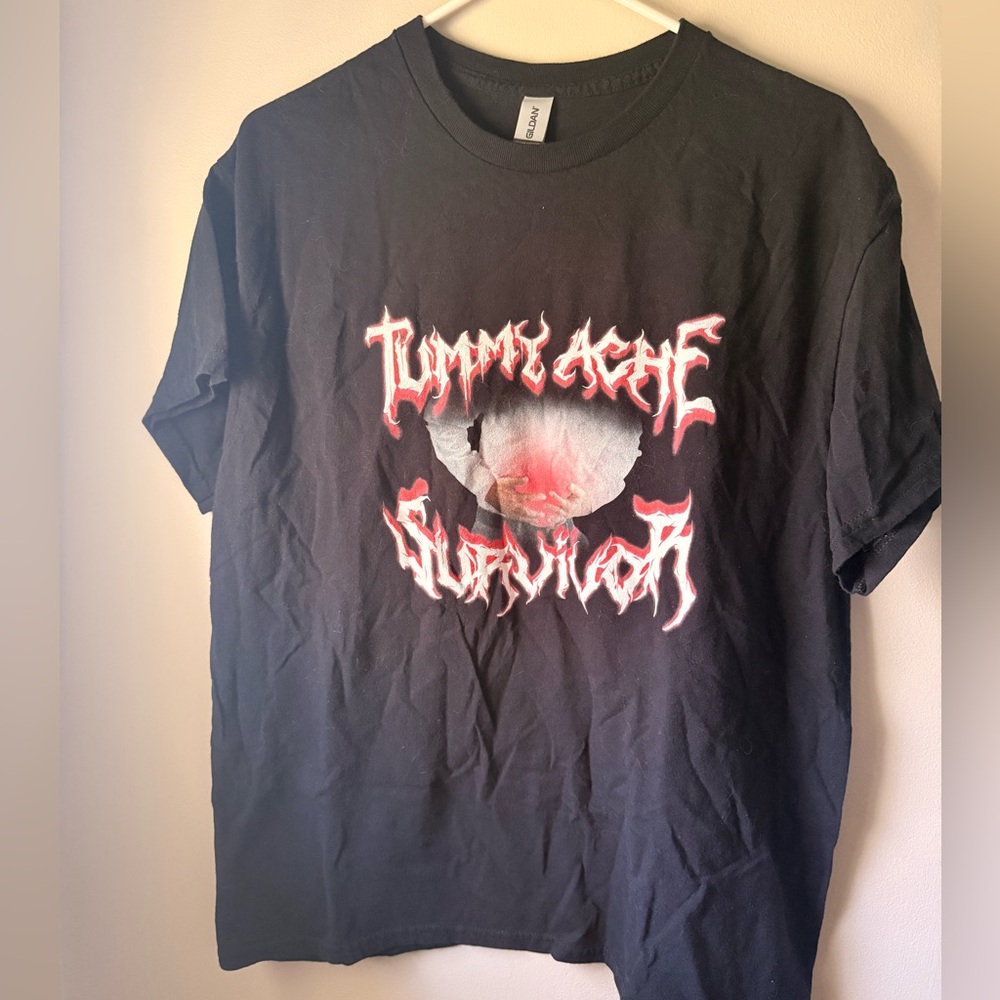 Funny Black Graphic T-Shirt “tummy ache survivor”
